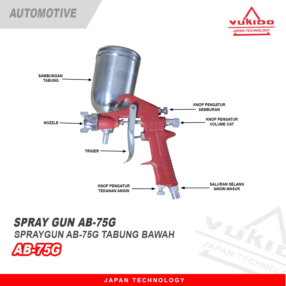 YUKIDO SPRAY GUNS F75 Tabung Atas 400CC 400ML ALAT CAT SEMPROT F75 TABUNG ATAS Alat Spray Gun Air Brush