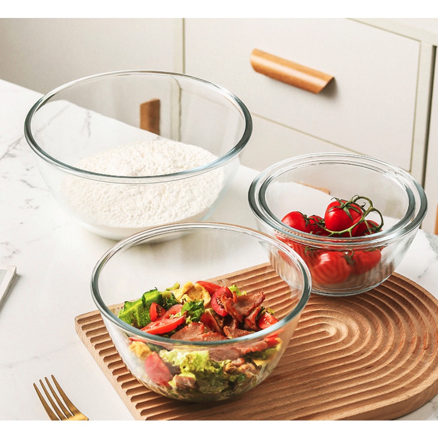 Mangkuk Kaca Transparan Tebal Mangkok Baking Salad Bowl Kulkas Oven Microwave Safe