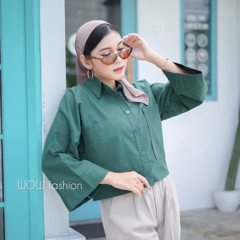 HANIN KEMEJA CROP LINEN PREMIUM WANITA