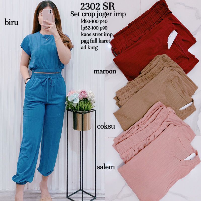 2302# SETELAN CROP JOGGER KAOS KNIT IMPORT