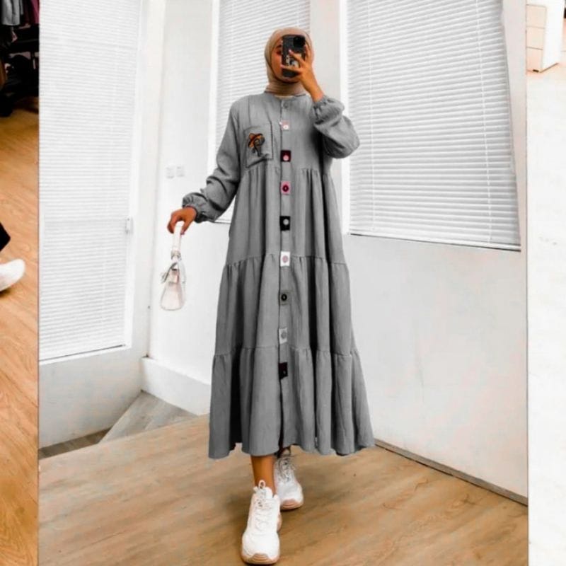 Gamis Terbaru 2022 Loly Midi Dress Rayon Busui Friendly Baju Lengan Panjang Wanita Muslim Katun Rayon Midi Dress Jumbo