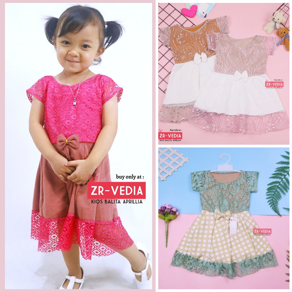 Dress Brukat Davina uk Bayi - 4 Tahun / Dres Brokat Anak Perempuan Gaun Pesta Baju Import Baby CEWE