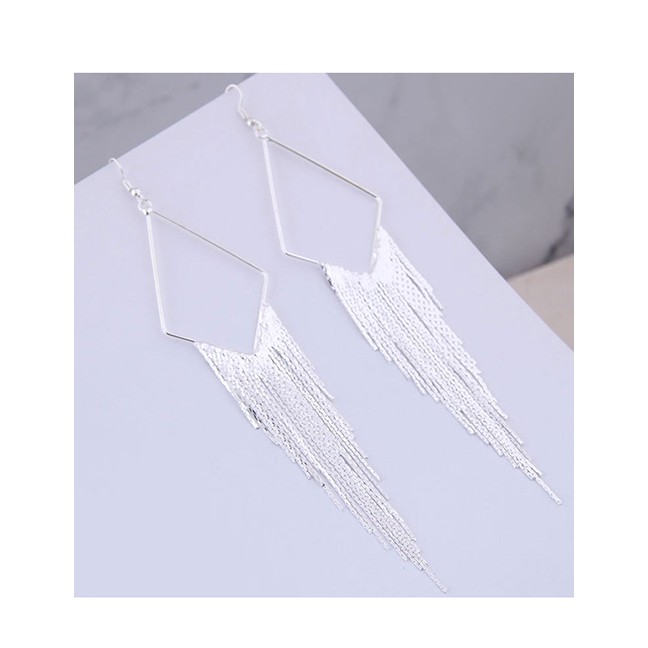 LRC Anting Tusuk Fashion Metal Diamond Tassel Earrings A59886