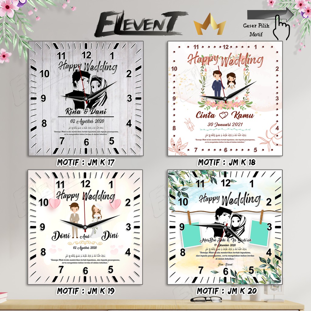 Hadiah Jam Dinding 20x20cm Custom Foto Unik Kado Wedding Ulang Tahun Wisuda Pernikahan Ultah  Pernikahan Ulang Tahun Ultah Panjangan Dinding walldecor rumah menarik Murah