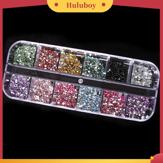 Huluboy Huluboy♡ 1200pcs Stiker Kuku Bling 2mm Warna Campur Bahan Akrilik + Case