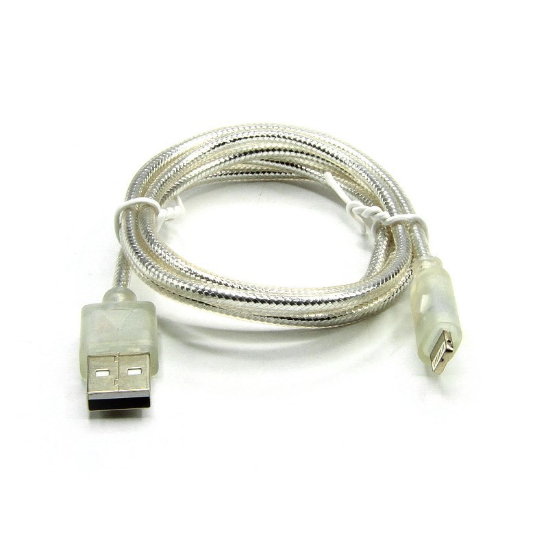 Kabel Data USB Transparan Lighting Selang LED 1 M For Iphon Fast Charging - Hitam