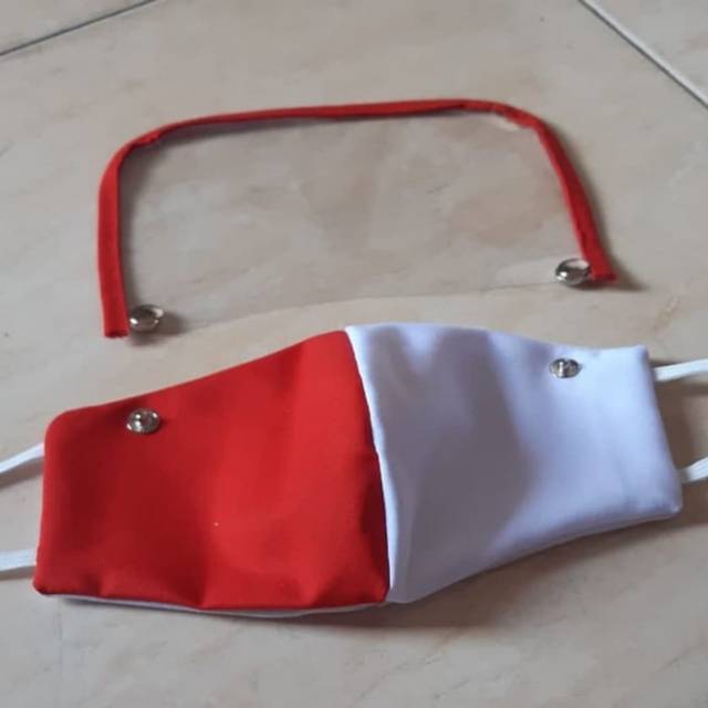 Masker 2 in 1 + Face shield Merah-Putih