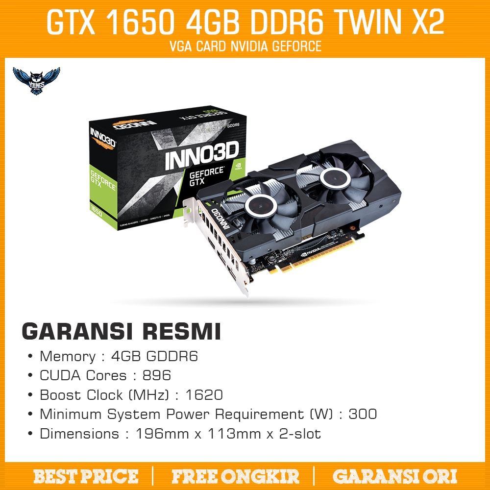 INNO3D GTX 1650 D6 TWIN X2 OC 4GB DDR6 VGA CARD NVIDIA GEFORCE INNO 3D