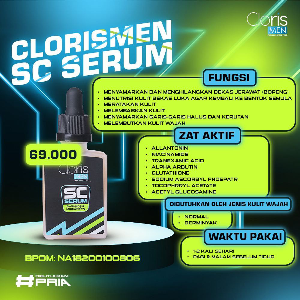 CLORISMEN SKINCARE PRIA memutihkan wajah kusam dan menyembuhkan jerawat bopeng flek hitam komedo MENCERAHKAN MENGHILANGKAN KERUTAN PORI BESAR KOMEDO  BOPENG  SPOT  MENUTRISI KULIT-sc serum