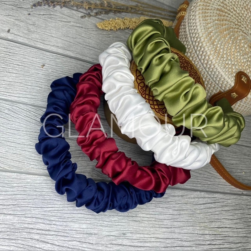 BANDO KOREA scrunchie headband ruffle kerut BESAR accessories  Nagita bahan satin premium