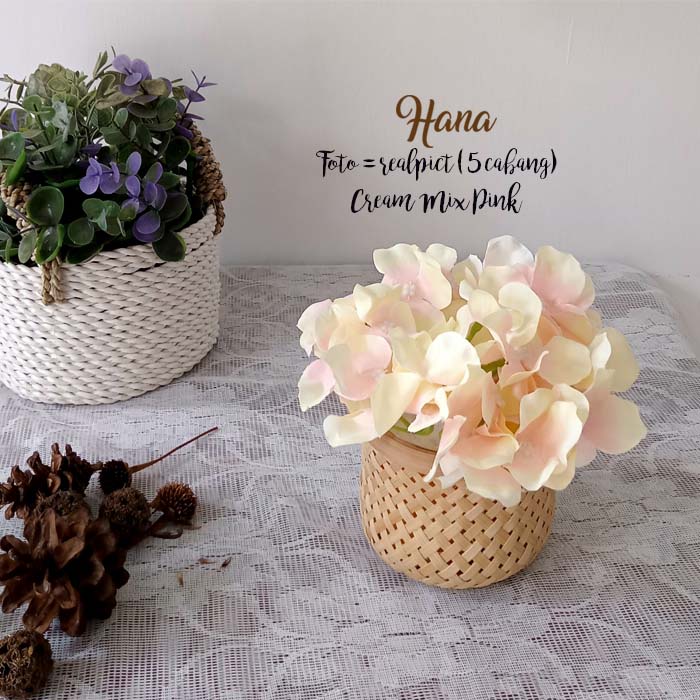 bunga plastik hydrangea/bunga plastik dekorasi/bunga artificial-CREAM MIX PINK