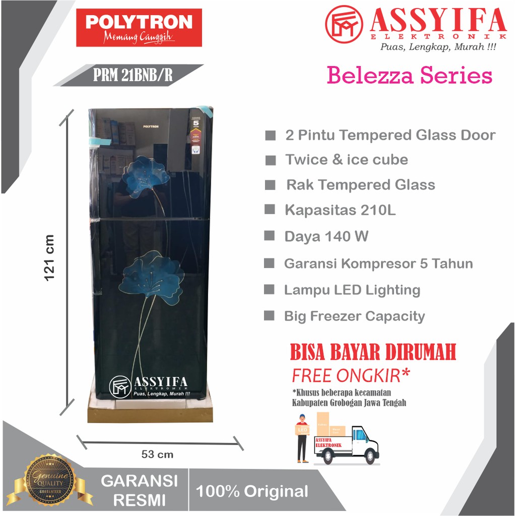 KULKAS POLYTRON 2 PINTU BELEZZA GLASS DOOR PRM 21BN BARU GARANSI RESMI 100% ORIGINAL SPECIAL PROMO