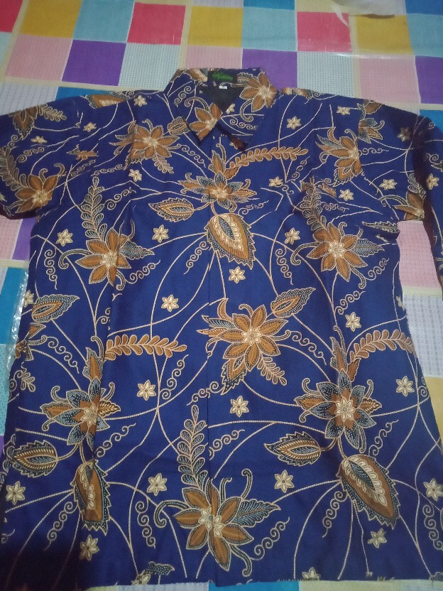 Kemeja Batik Pria Lengan Panjang Kembang Biru Katun Sragenan Full Furing Size M-xxl High Quality