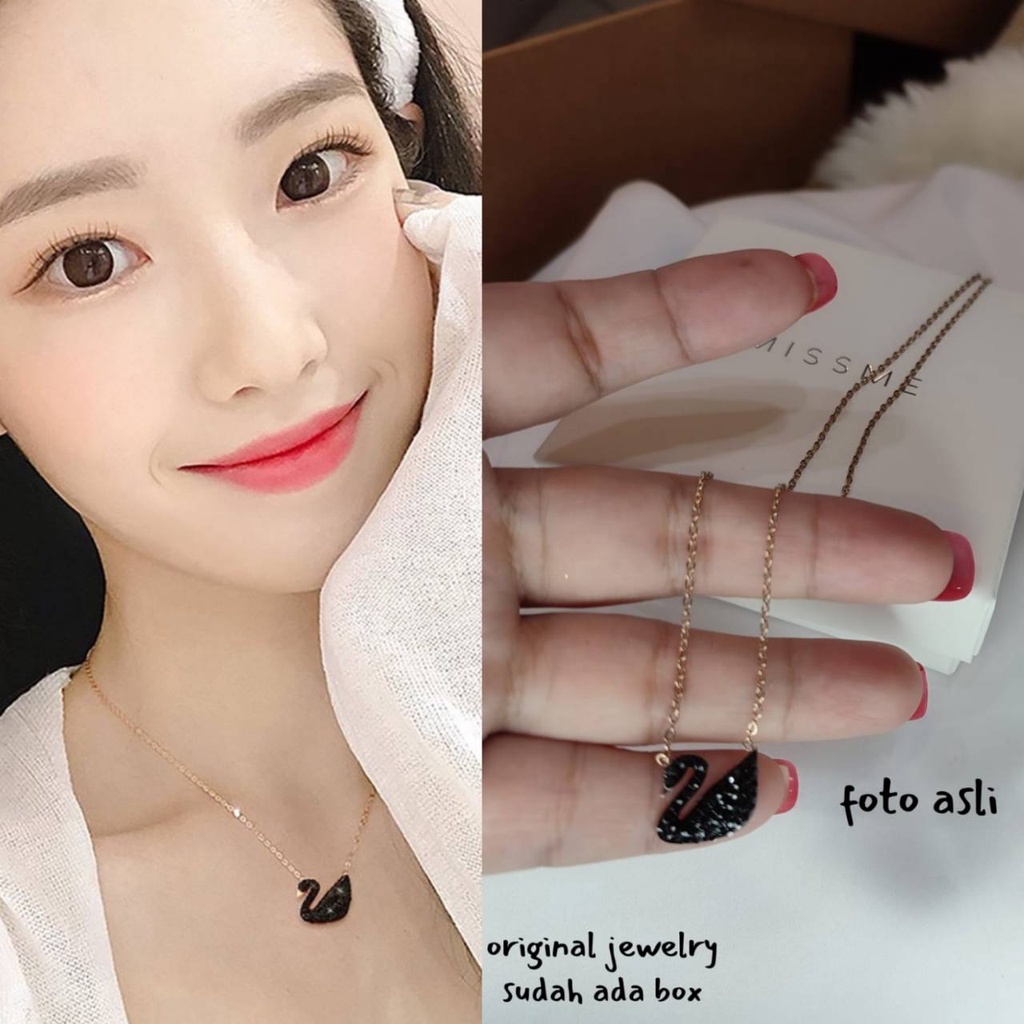 kalung permata black swan angsa bebek titanium + box