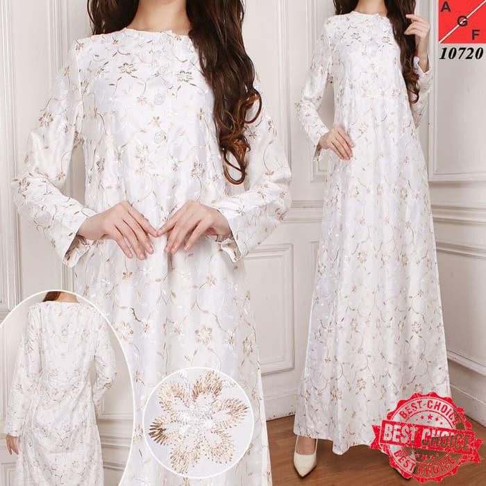 Baju Gamis Putih / Muslim Wanita Lebaran / Satin Velvet #10750 STD