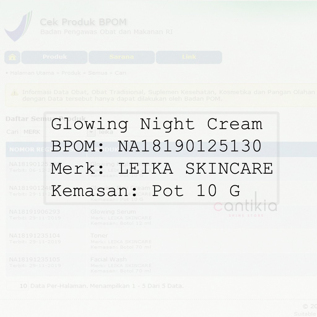 Glowing Night Cream Leika Skincare Aman 100% Resmi BPOM | Leika Skin Care Krim Malam