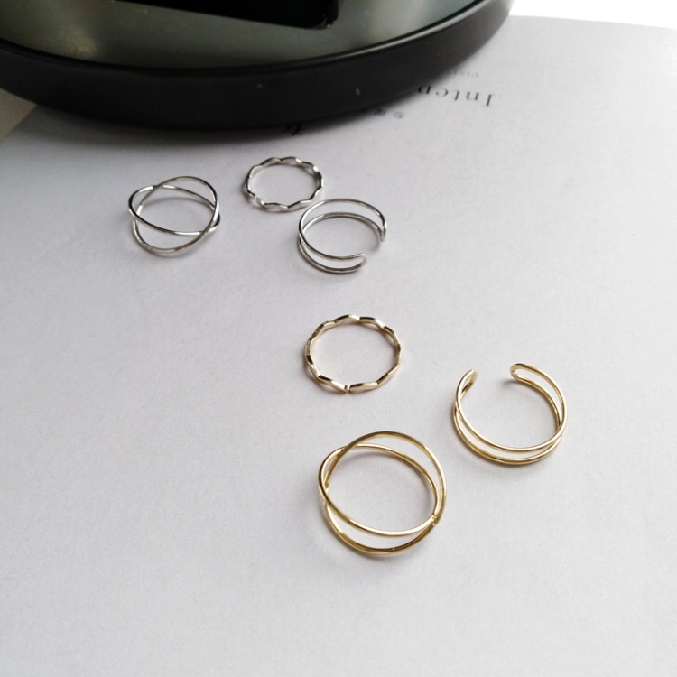 3PCS/Set Simple Double-layer Cross Design Rings Female Ins Tail Ring