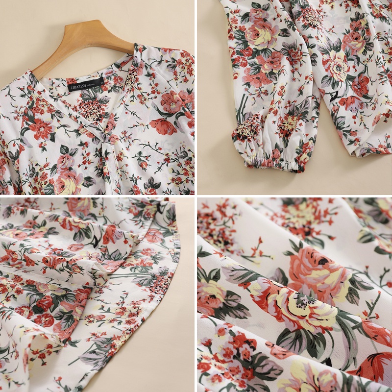 ZANZEA Womens Long Sleeved V Neck Floral Printed  Casual Blouse