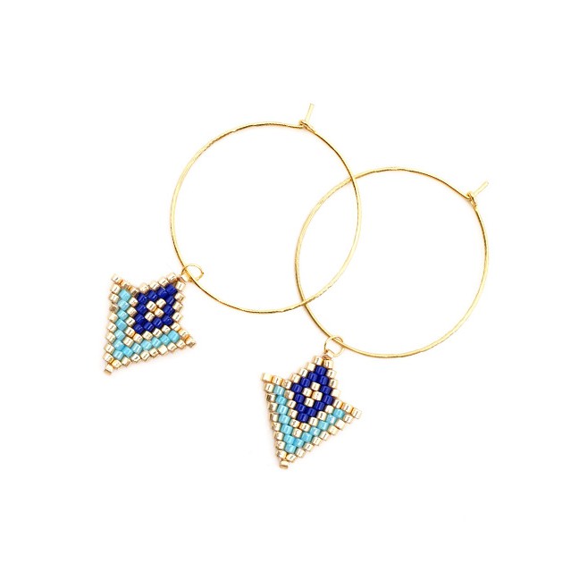 LRC Anting Tusuk Fashion Gold Rice Beads Woven Geometric Pattern Earrings F64119