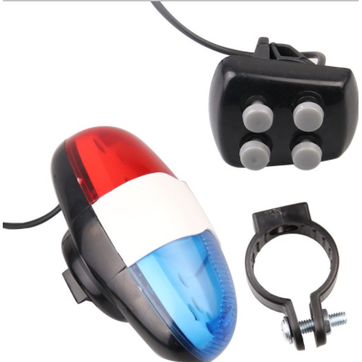 Lampu LED Sepeda Klakson Sirine Polisi 6 LED 4 Suara Sirine Nyaring ABS Plastic - Red/Blue