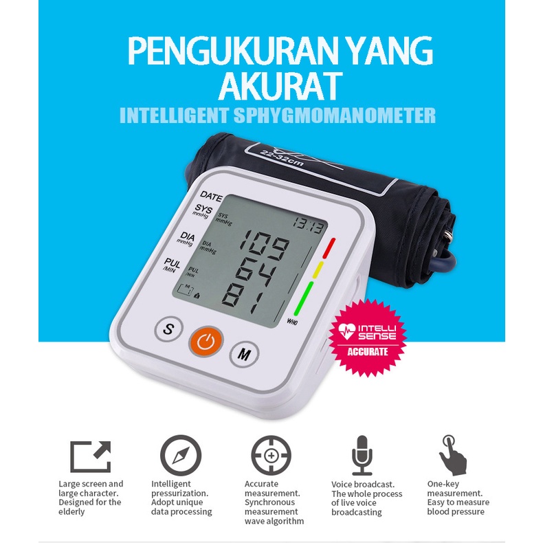 BLUE SKY Siaran suara Tensimeter Digital Alat Cek Pengukur Tekanan Tensi Darah Digital Tensimeter Sphygmomanometer bersertifikat FDA