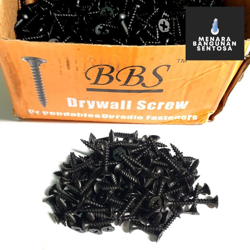 [1 Kotak 900gr] Sekrup Gypsum Baja - Baut Skrup Kayu Drywall Screw Hitam