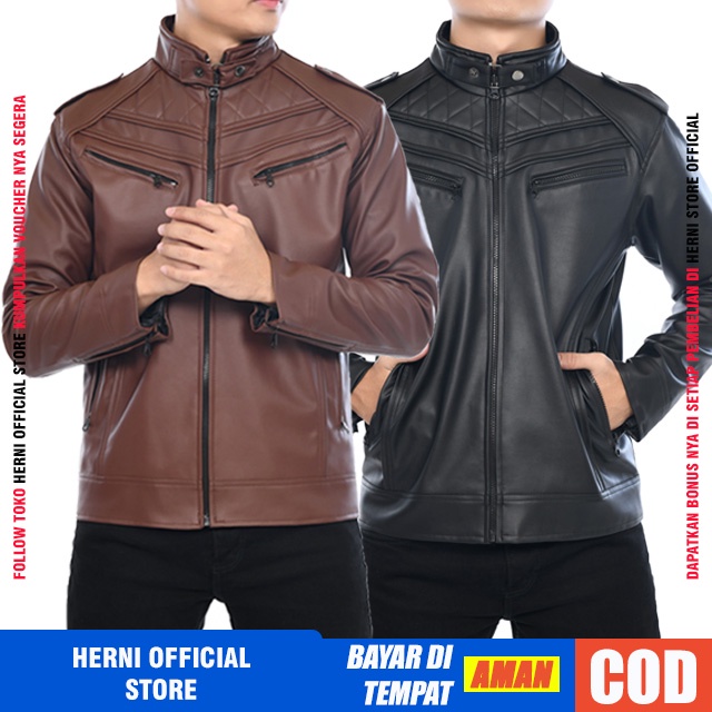 Jaket Kulit Sintetis Pria Faux Synthetic Leather Jacket Original 100% Black Brown New Trend Mondy Mo