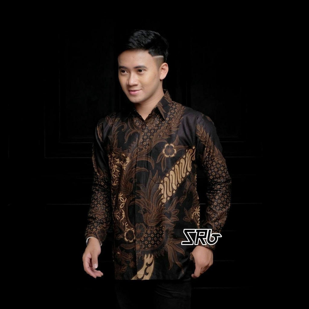Kemeja Batik Pria Modern Lengan Panjang Casual Modis Slim Fit Trendy Masa Kini OL 162-KMJ-MAHESA HITAM