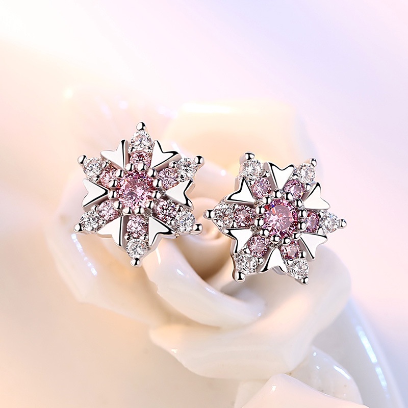 Anting Perak 925 Wanita Oktagonal Snowflake Fashion Perhiasan/Subang Telinga anting perempuan