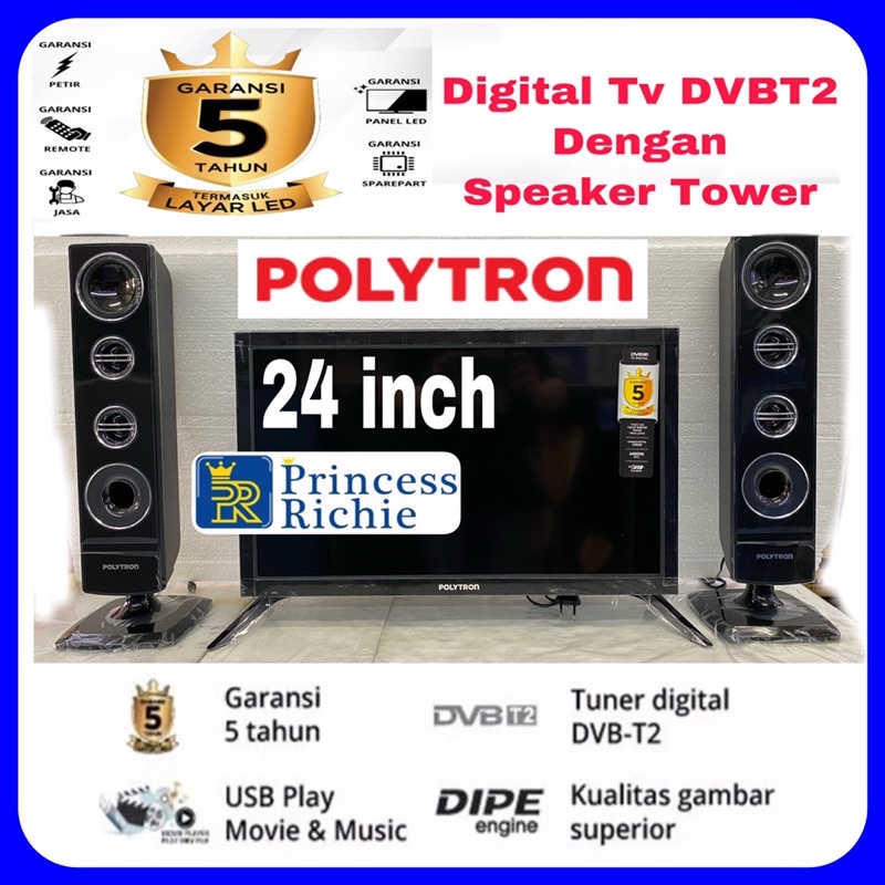 Polytron led tv digital 24 inch plus speaker tower cinemax