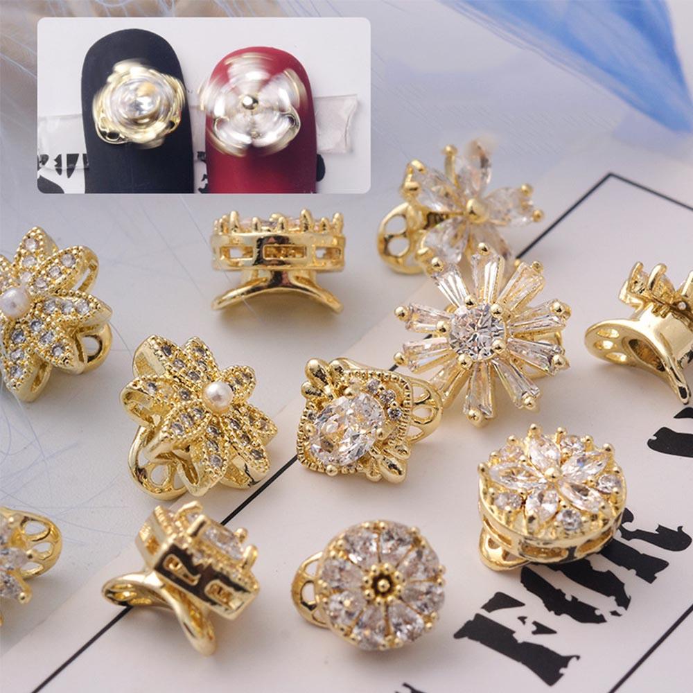 Augustina Rotatable Nail Zircon Gold Shiny Tahan Lama Alloy Metal Rotating Fast Rotatable Nail Rhinestones