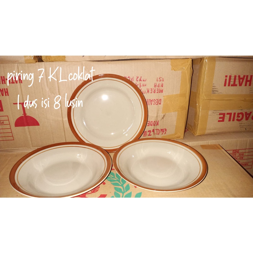 (KHUSUS GOSEND) Piring Makan Keramik 6 inch, 7 inch, 8 inch List Lucky/Piring Makan Lucky- KL porselen (12 pcs)