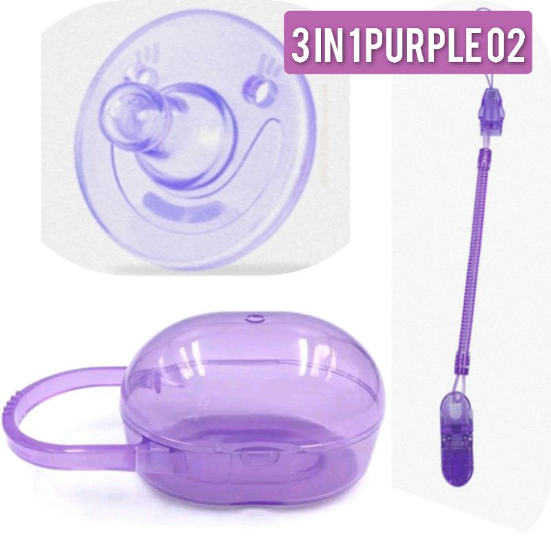 Dot Bayi Empeng Bayi Silikon 3 in 1 set orthodontics bpa free Dot Empeng Bayi Silikon with box and chain-3 IN 1 PURPLE 02
