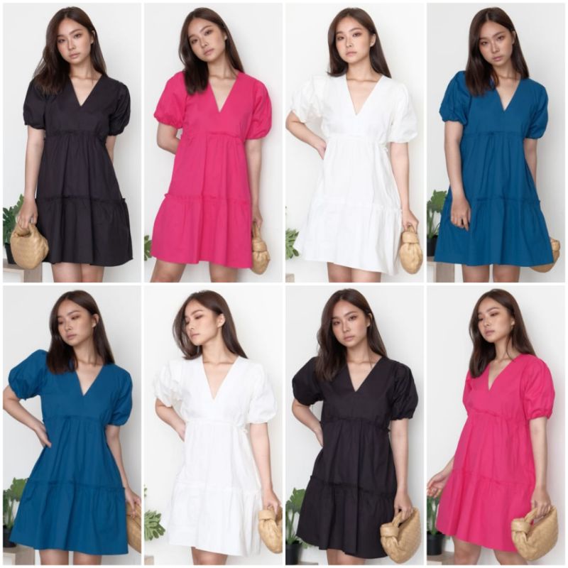 ⚡️ CLEARANCE SALE ♡ PREMIUM ♡ ORIGINAL ! ALLEA PLAIN V-NECK RUFFLE LAYER MINI FLARE  DRESS