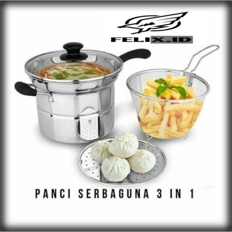 Set Panci Stainless Steel 3 In 1 Peralatan Masak Stainless Steel
