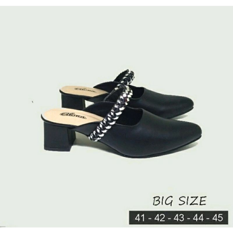 ORIGINAL,Sepatu Sendal Heels Croco Big Size 41-45 Sandal Sepatu Flat Ukuran Besar Euro JUMBO Banget Gemuk Kulit Hitam 44