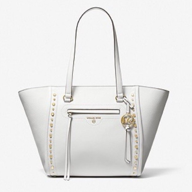 MICHAEL KORS MK Carine Medium Studded Pebbled Leather Tote Bag