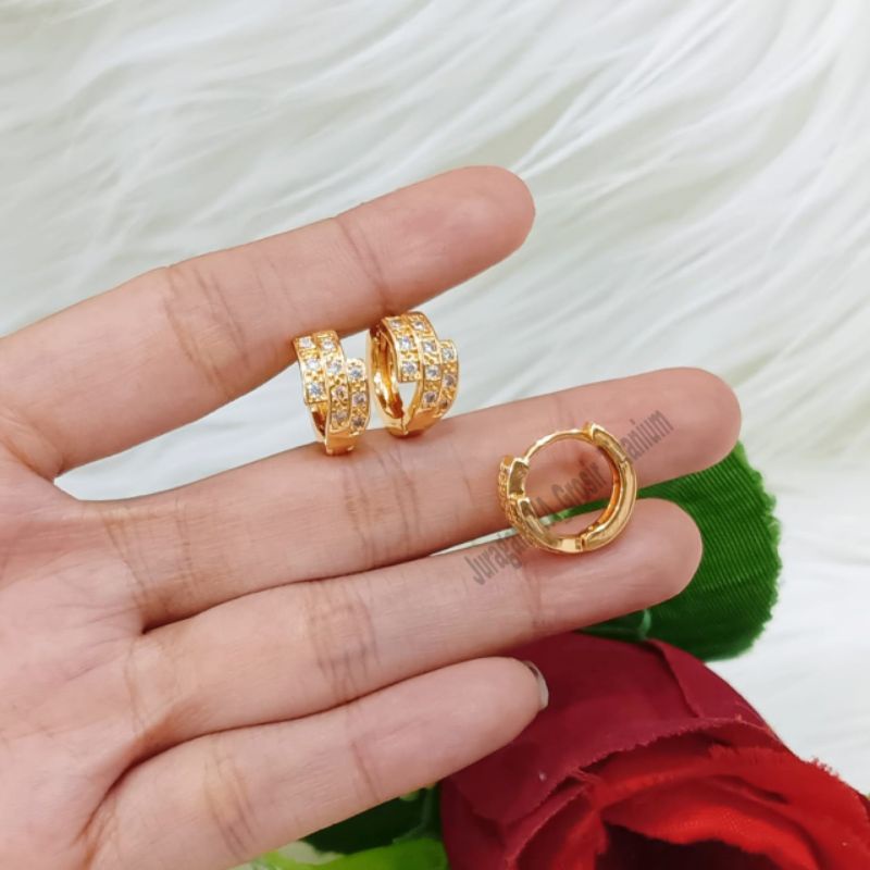 Anting Titanium Jepit Full Mata Elegant Super Cantik Anti Karat