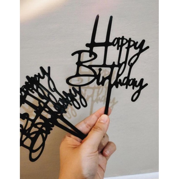 

Cake Topper hiasan tancapan kue tart happy birthday hbd gold tusukan dekorasi ultah