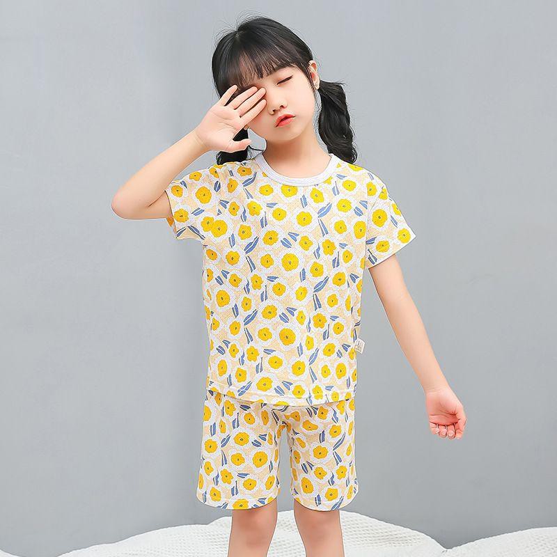 PIYAMA BAJU  TIDUR ANAK  CEWEK YELLOW FLOWER SHORT PYJAMAS 