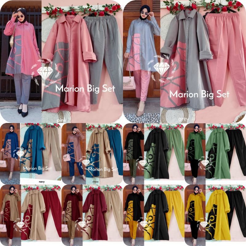 L XL XXL XXXL SET STELAN CELANA TUNIK KEMEJA MARION BUSUI BIGSIZE JUMBO MOSCREPE MODEL TERBARU 2022 