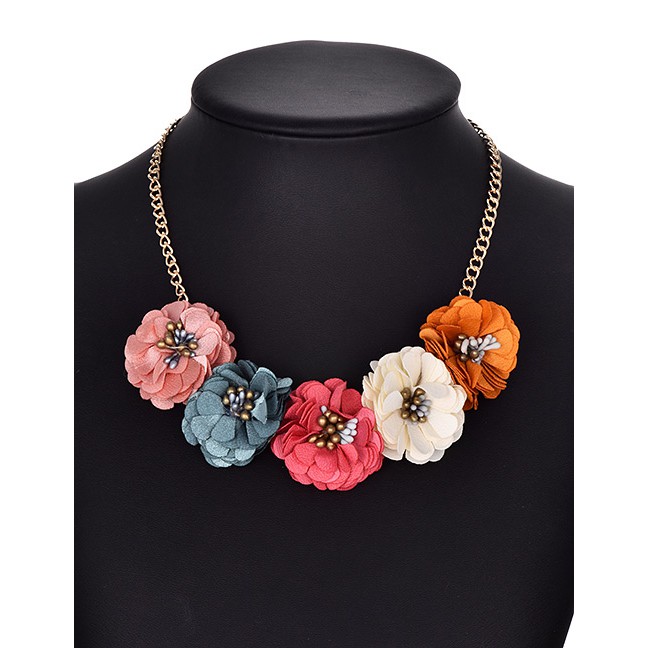 LRC Kalung Fashion Multi-color Flower Shape Decorated Necklace F04111