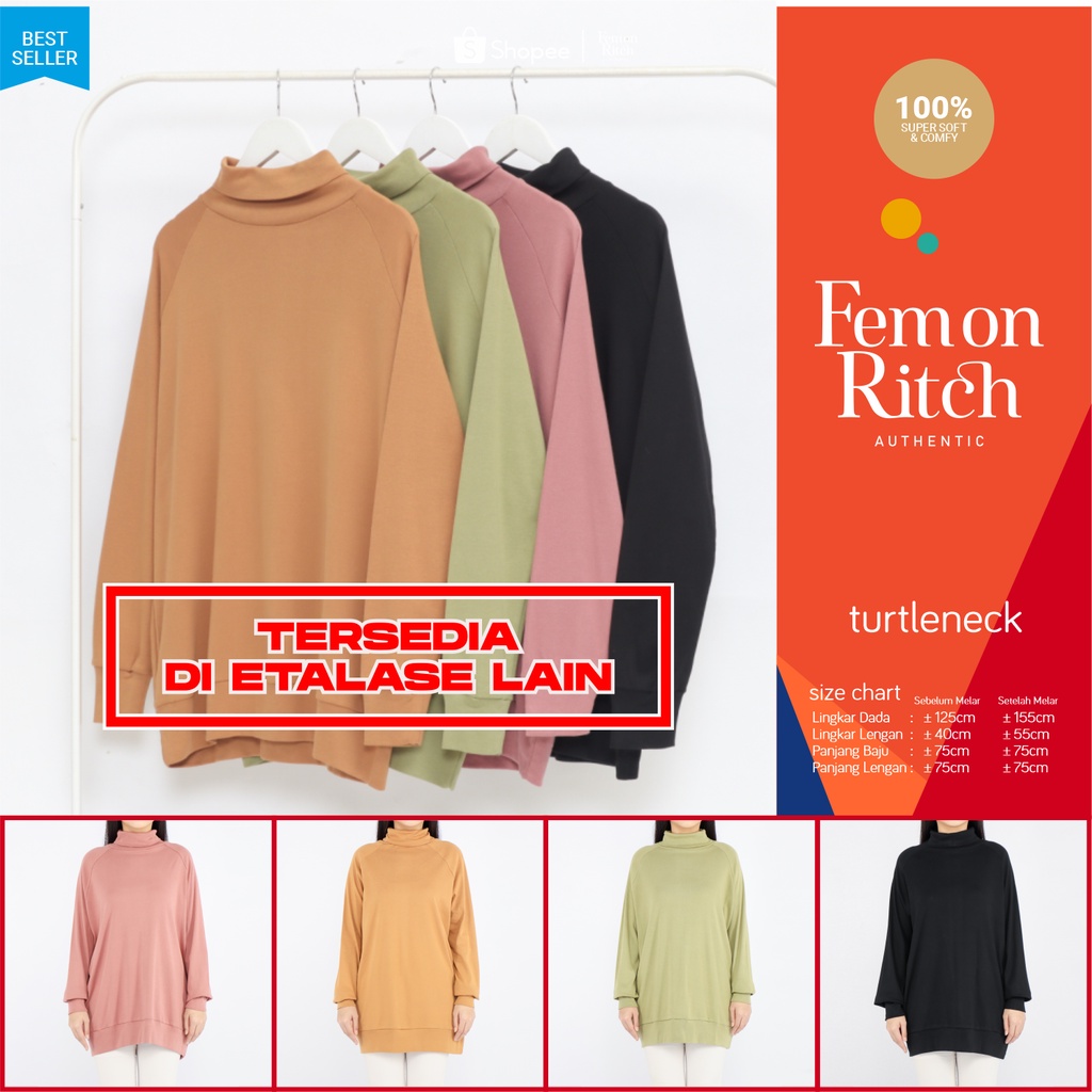 Tunik Wanita Kaos Muslimah Oversize LD 130 AlmondBrown FemonRitch