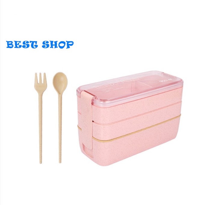 Wheat Straw Three Layer Lunch Box / KoMerupakan ratak Bekal 900ml / Kotak makan siang / tiga tingkat