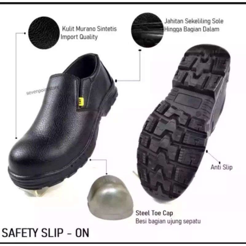 SEPATU SAFETY SLIP ON PRIA SEPTY SLIP ON TANPA TALI SEPATU SAFETY SEMI BOOTS PRIA KULIT TALI SEPATU SAFETY TANPA TALI