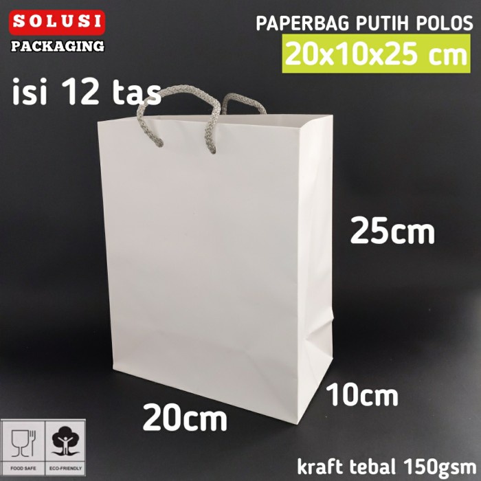 

BISA COD isi 12 paperbag putih 20x10x25 / tas kertas murah paper bag polos MURAH