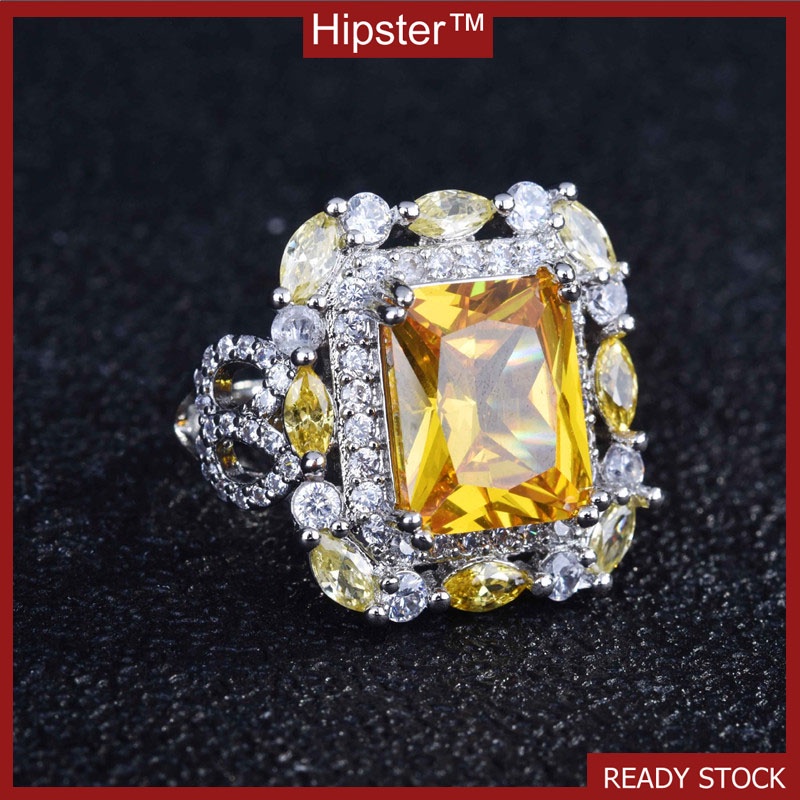 Luxury New Fashion Colored Gems Micro-Inlaid Square Diamond Open Ring