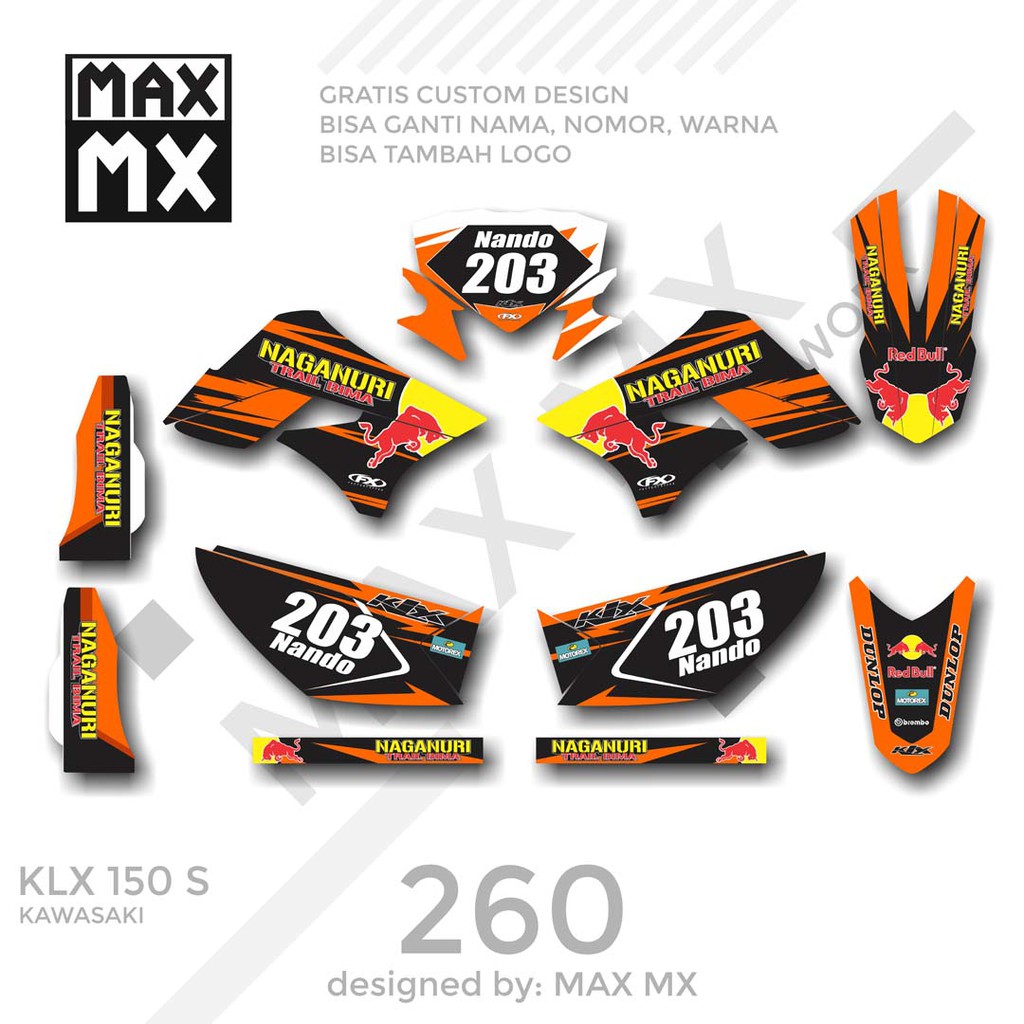MX-01260 decal klx 150 hitam orange redbull