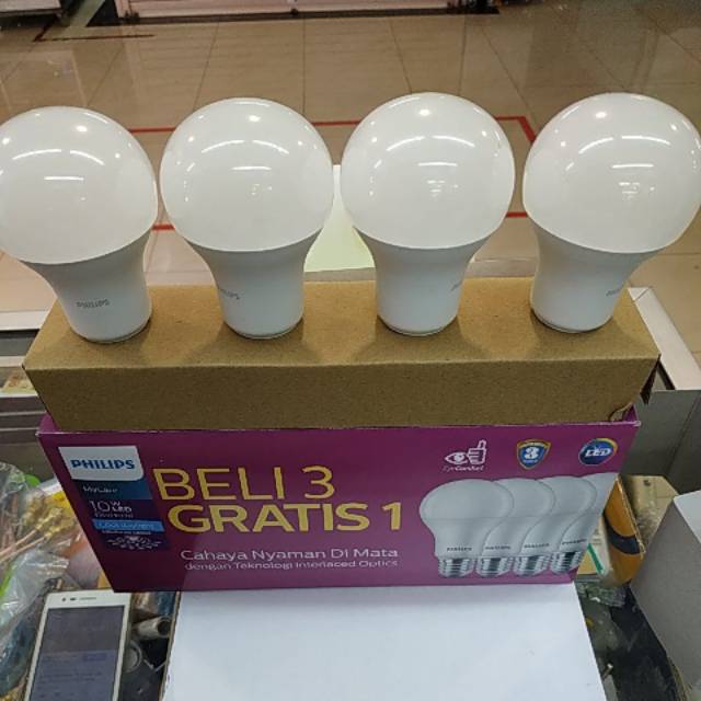 Lampu Philips LED 10w 10watt paket isi 4 beli 3 gratis 1Putih