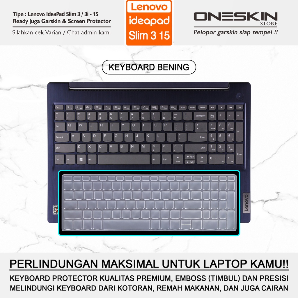 Garskin Sticker Laptop Pelindung Screen Keyboard Protector Lenovo IdeaPad Slim 3 3i 5 5i-15 15ARE05 Gambar Full Body Silikon Bening Glossy Doff